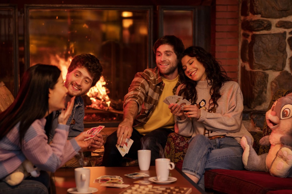 Disney Sequoia Lodge guests by the fire